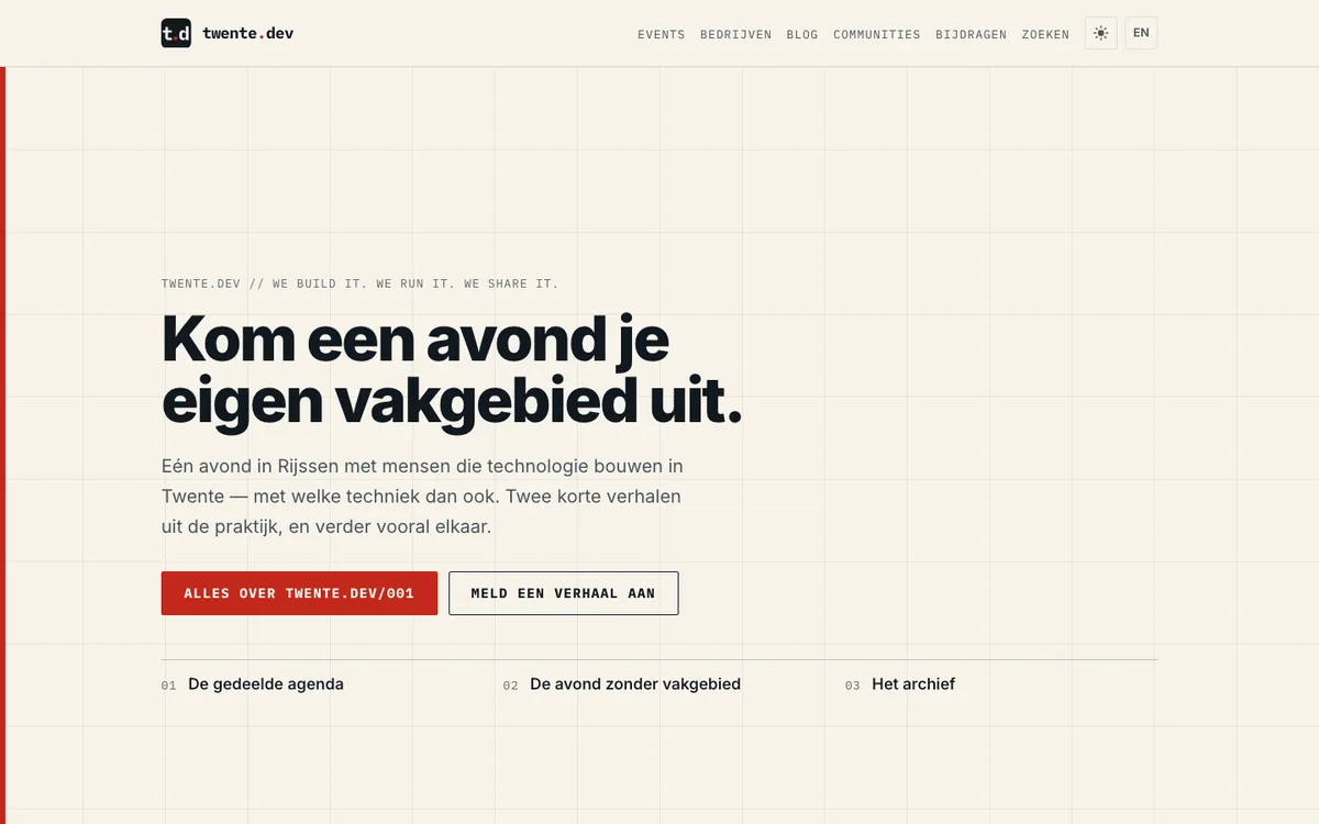 Screenshot van de homepage van twente.dev